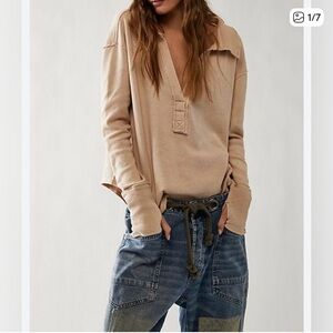 Free People Anakin Tan Thermal Knit top shirt blouse
